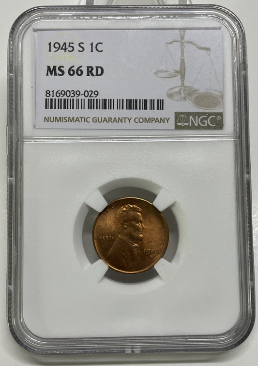 1945-S Lincoln Wheat Cent / Penny 1c NGC MS 66 RD
