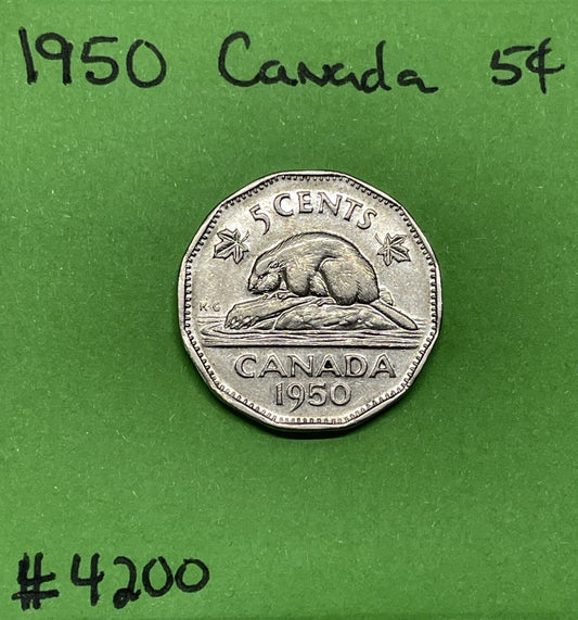 1950 Canada 🇨🇦 5 Cents - Nickel - Circulated - Nice Coin Album Collectable