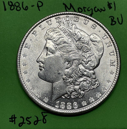 1886 P  $1 Morgan Silver Dollar $1 BU Brilliant Uncirculated 90% Silver