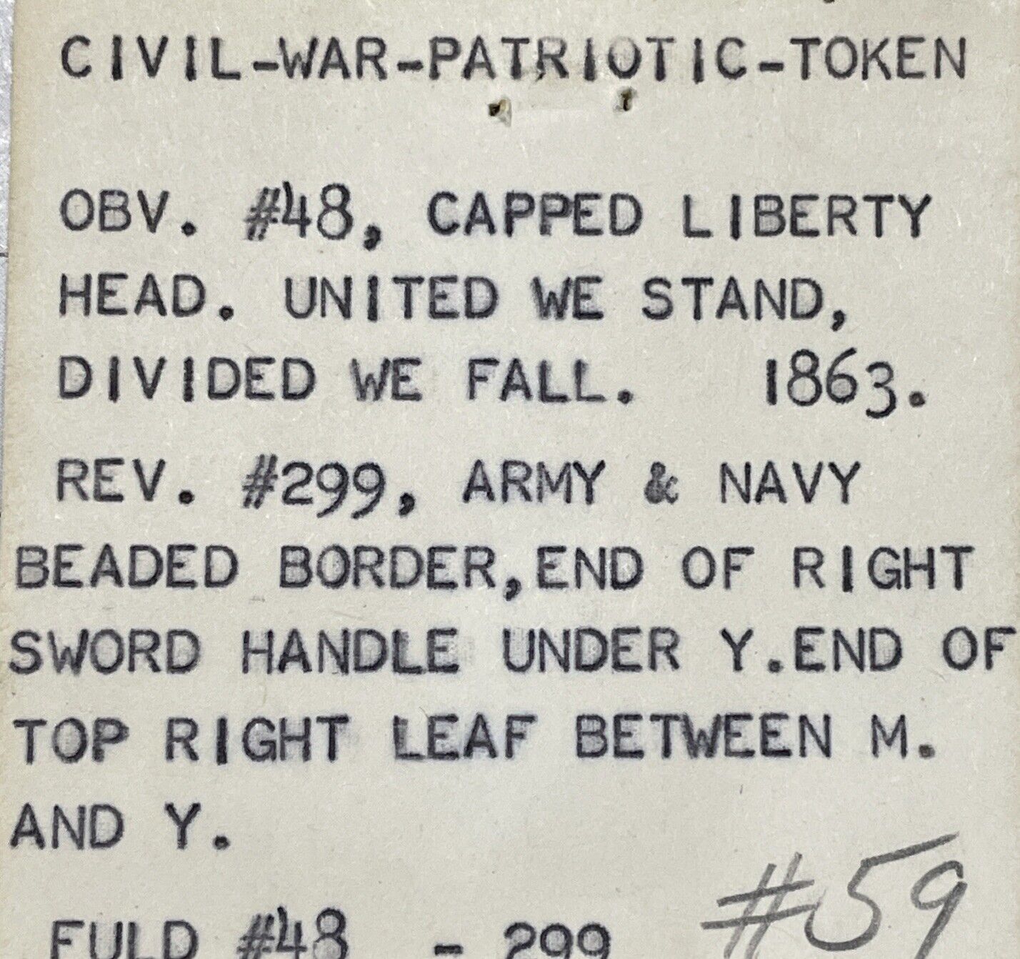 1863 Patriotic Civil War Token Fuld 48/299 High Grade