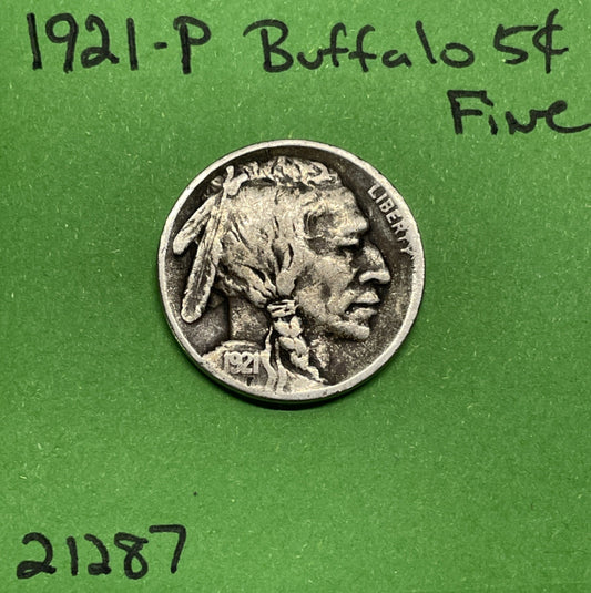 1921-P Buffalo 🦬 Indian Head Nickel 5c Fine