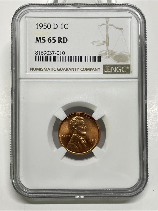 1950-D Lincoln Wheat Cent / Penny 1c NGC MS65 RD Red