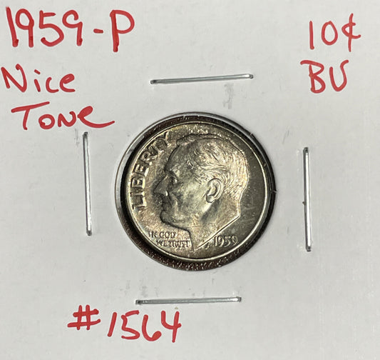 1959-P Roosevelt Dime Uncirculated BU 90% Silver