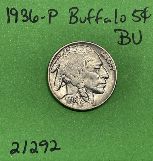 1936-P Buffalo 🦬 Indian Head Nickel 5c BU Uncirculated