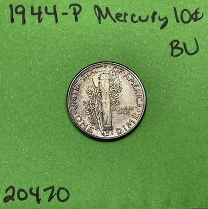 1944-P Mercury Dime 10c BU Brilliant Uncirculated Beautiful Toning