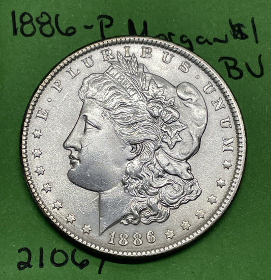 1886 P  $1 Morgan Silver Dollar $1 BU Brilliant Uncirculated 90% Silver