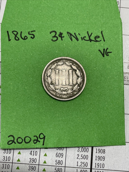 1865 Three Cent Nickel Very Good VG See Pictures
