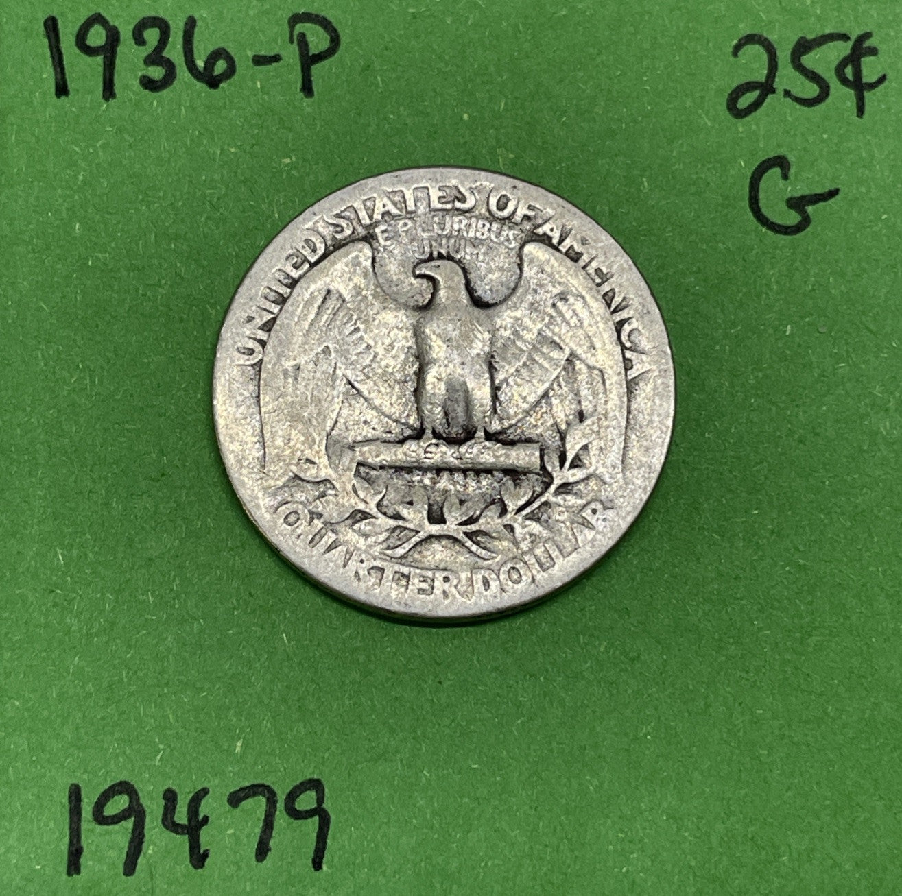 1936-P Washington Quarter 25c Good GD See Pictures 90% Silver Coin
