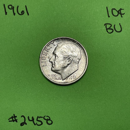1961 Roosevelt Dime 10c BU Uncirculated Mint State 90% Silver