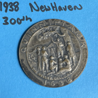 1938 New Haven CT Quinnipiack 300th Anniversary Medal 32MM