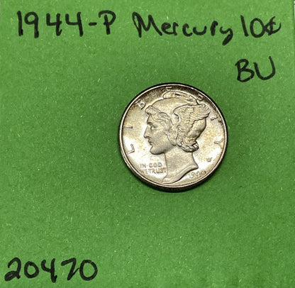 1944-P Mercury Dime 10c BU Brilliant Uncirculated Beautiful Toning