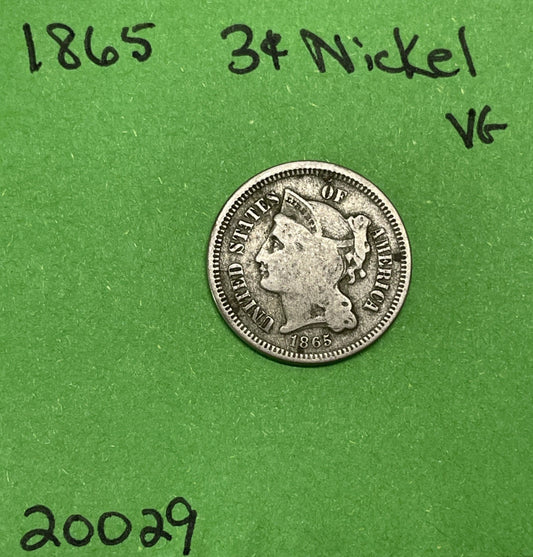 1865 Three Cent Nickel Very Good VG See Pictures