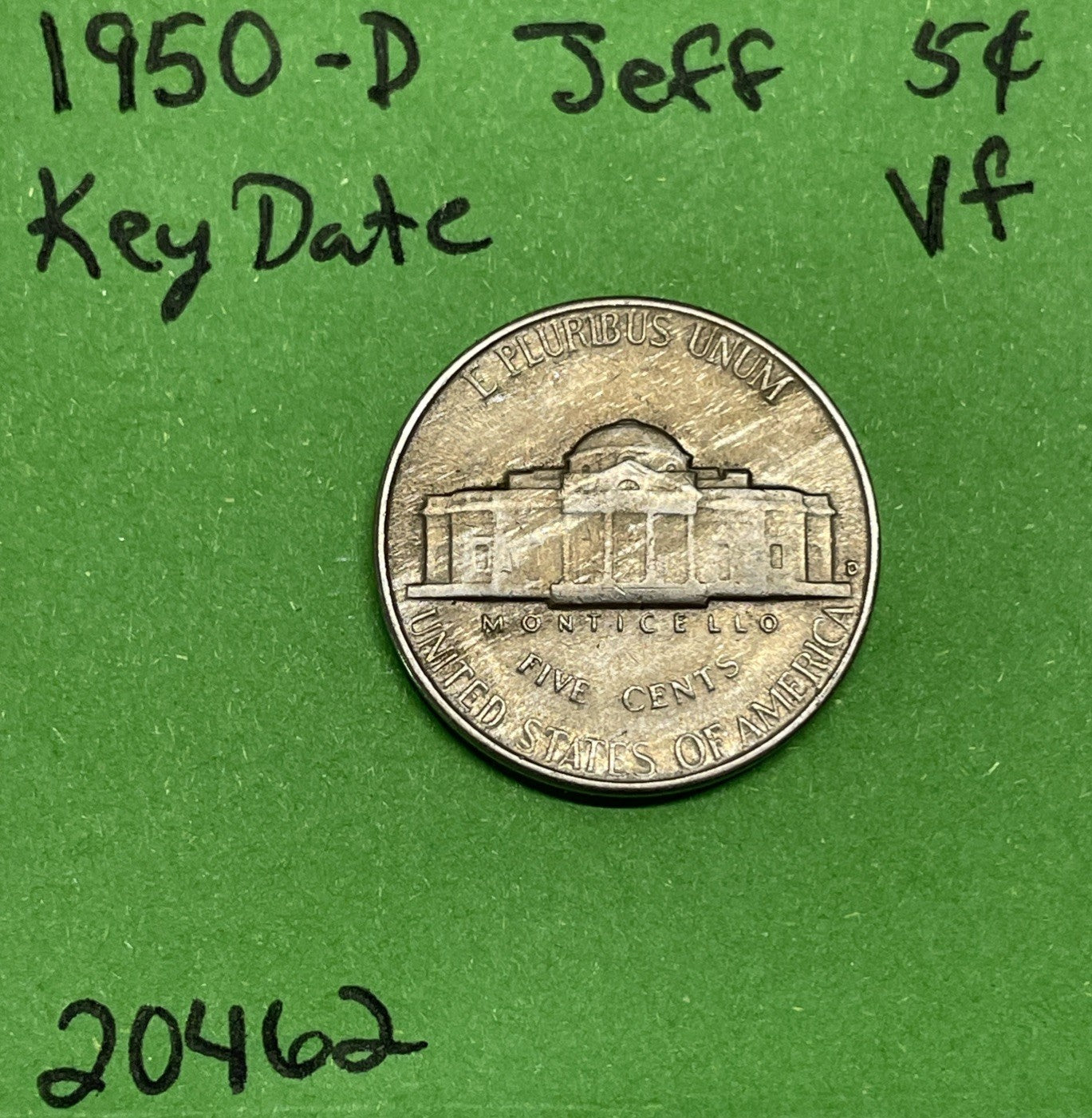 1950 D Jefferson Nickel 5 Cent Piece VF Very Fine 5c US Coin