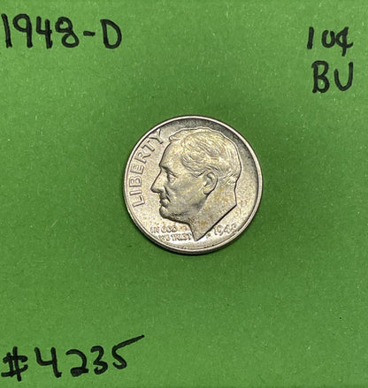 1948 D Roosevelt Dime BU Uncirculated Mint State 90% Silver 10c US Coin