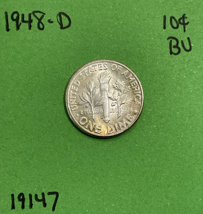1948 D Roosevelt Dime BU Uncirculated Mint State 90% Silver 10c US Coin