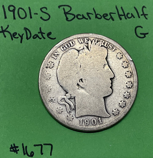 1901 S Barber Half Dollar 50c Good 90% Silver  Key Date!