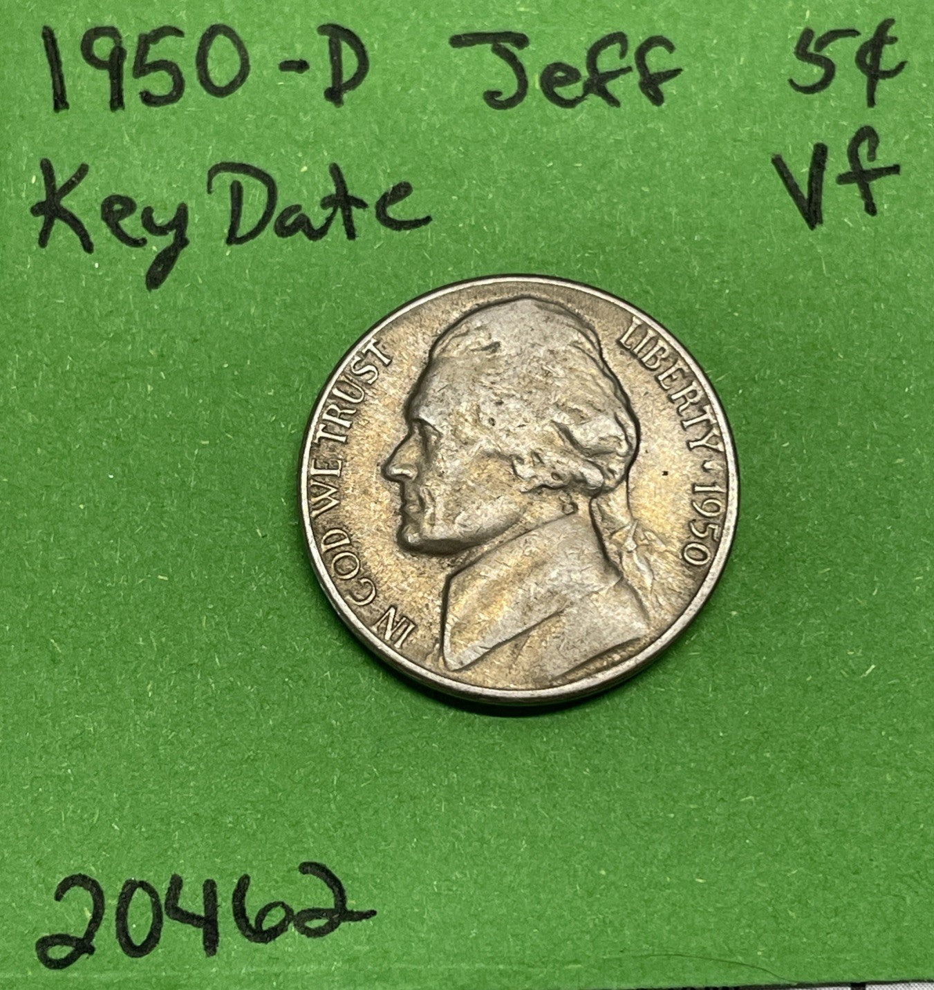 1950 D Jefferson Nickel 5 Cent Piece VF Very Fine 5c US Coin