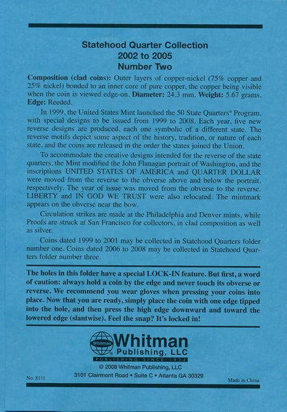 Statehood Quarter Folder No. 2 2002-2005 Whitman Folder